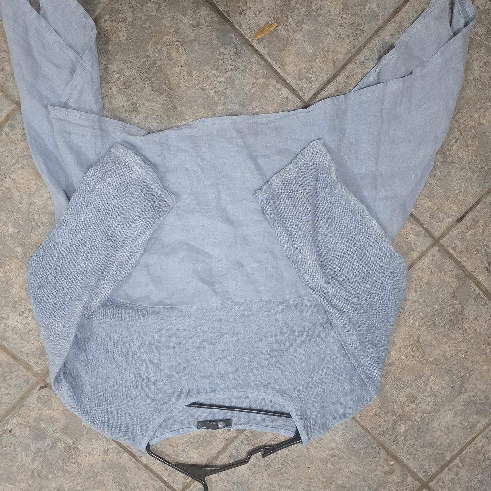 Oversize Light Blue Linen Blend Long Sleeve Tunic Top